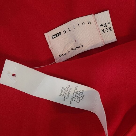 ASOS Satin One Shoulder Strappy Red Maxi Dress w/ Slit NEW 4 Dance Party Formal - Picture 4 of 11